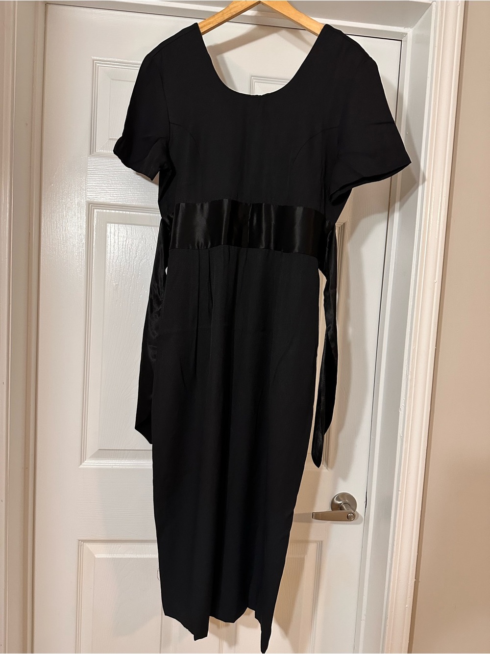 Another Thyme 90’s Black Rayon Dress 12 Satin Belt Dark Romantic Whimsigoth - Picture 3 of 7